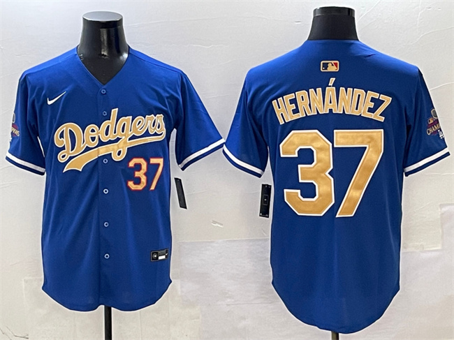 Men's Los Angeles Dodgers #37 Teoscar Hernández Royal 2025 Gold Collection Limited Stitched Baseball Jersey Men's Los Angeles Dodgers #37 Teoscar Hernández Royal 2025 Gold Collection Limited Stitched Baseball Jersey